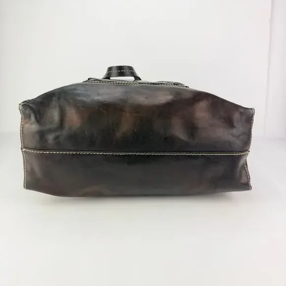 Patricia Nash 2 Tone Silver Bronze Studded Large Black Leather Shoulder tote bag - Picture 4 of 12